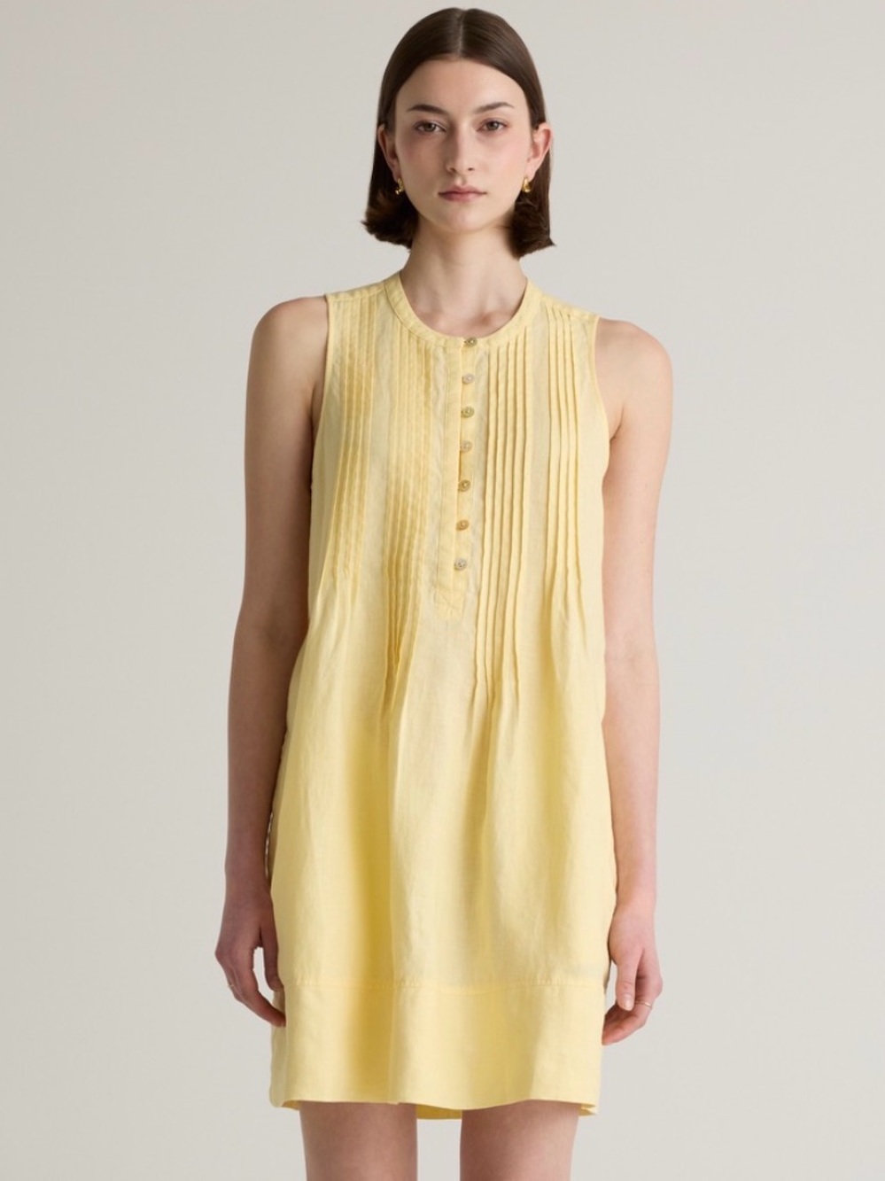 Quince 100% European linen sleeveless swing dress soft Yellow Tunic Dress large